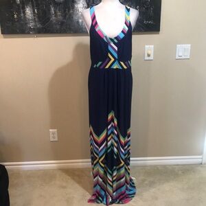 Style & Co Blue with Rainbow Colored Stripes Maxi Dress-Size XL